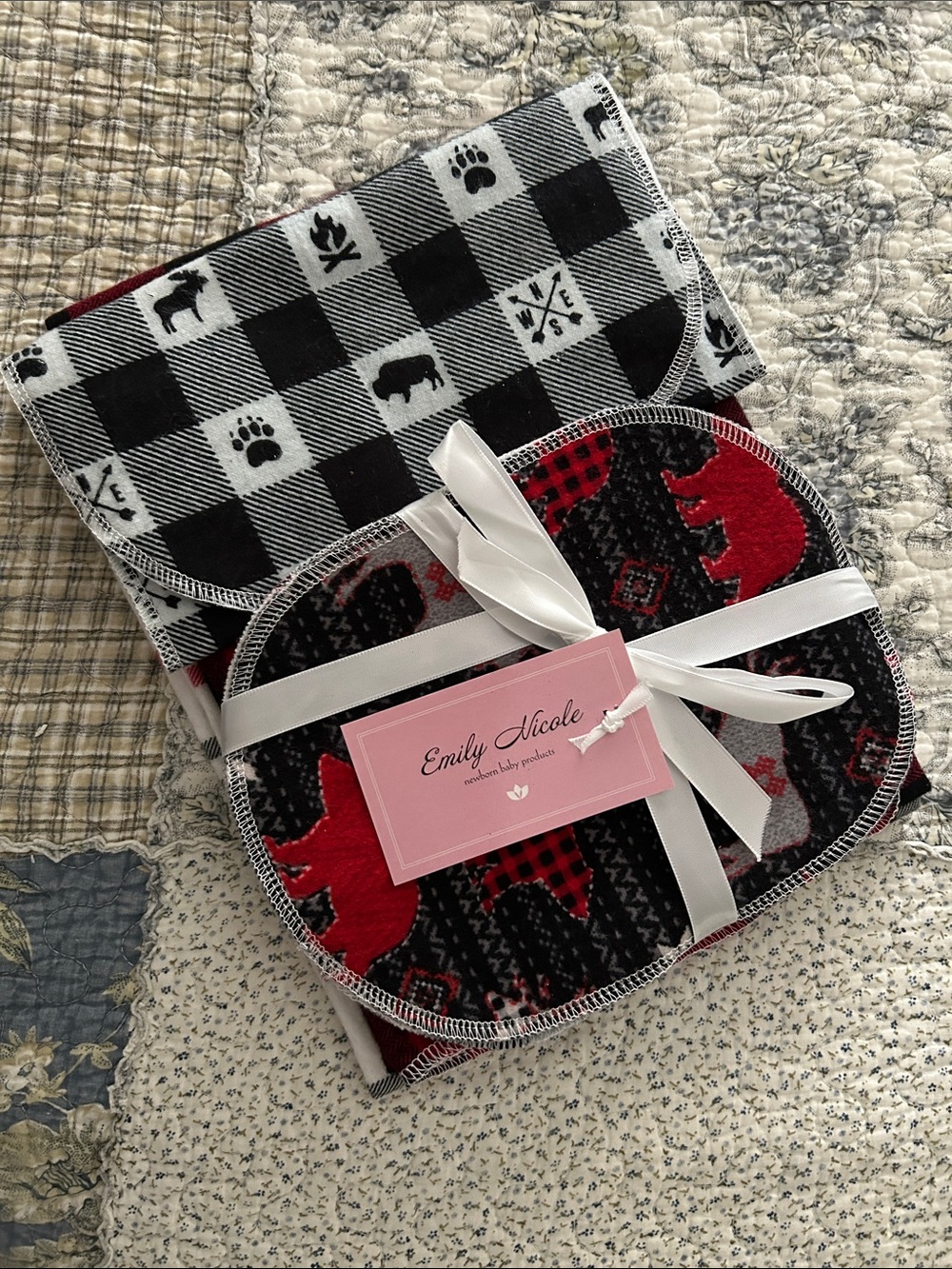 Red and Black Baby blanket/burp Cloth Set